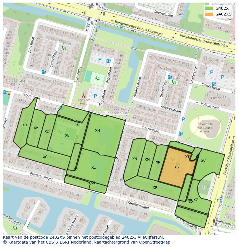 Afbeelding van het postcodegebied 2402 XS op de kaart.