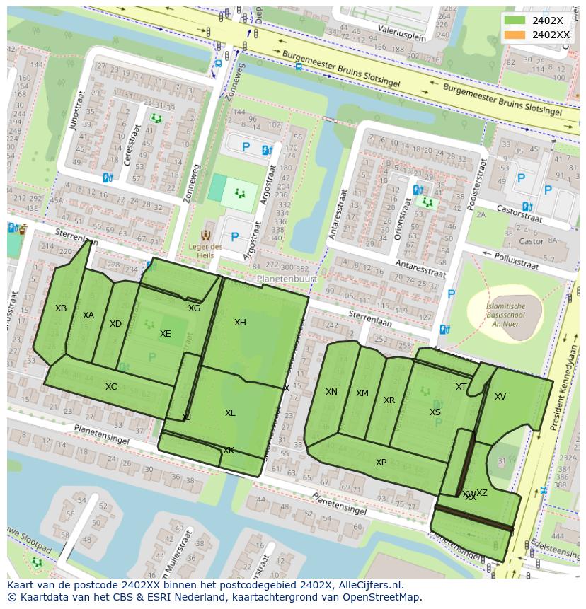Afbeelding van het postcodegebied 2402 XX op de kaart.