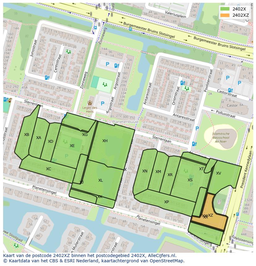 Afbeelding van het postcodegebied 2402 XZ op de kaart.
