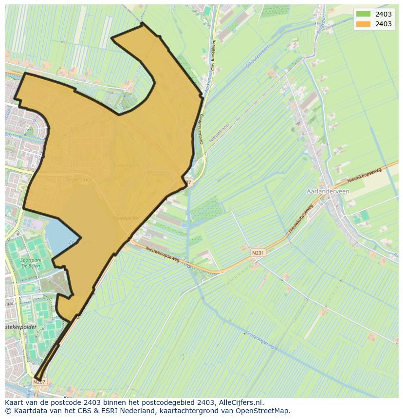 Afbeelding van het postcodegebied 2403 op de kaart.