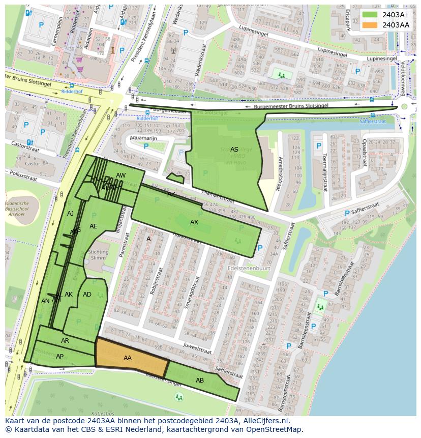 Afbeelding van het postcodegebied 2403 AA op de kaart.
