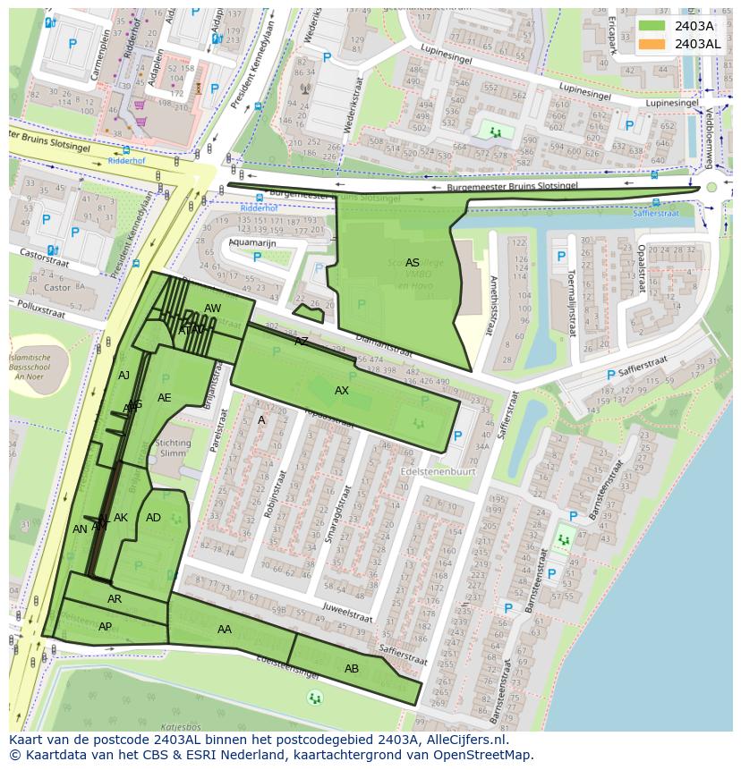 Afbeelding van het postcodegebied 2403 AL op de kaart.