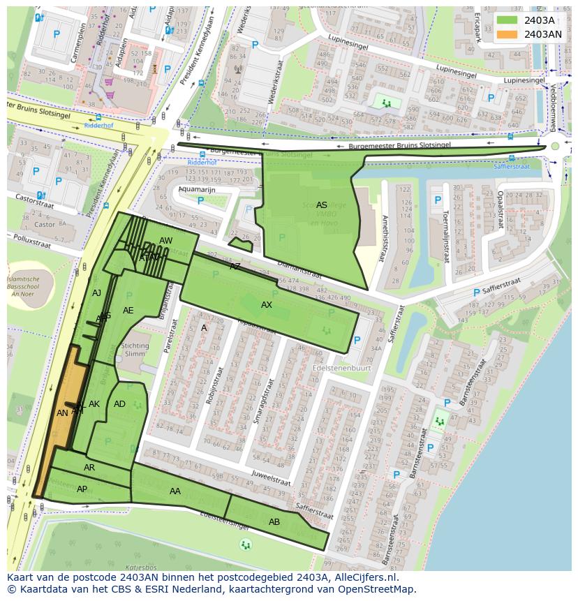 Afbeelding van het postcodegebied 2403 AN op de kaart.