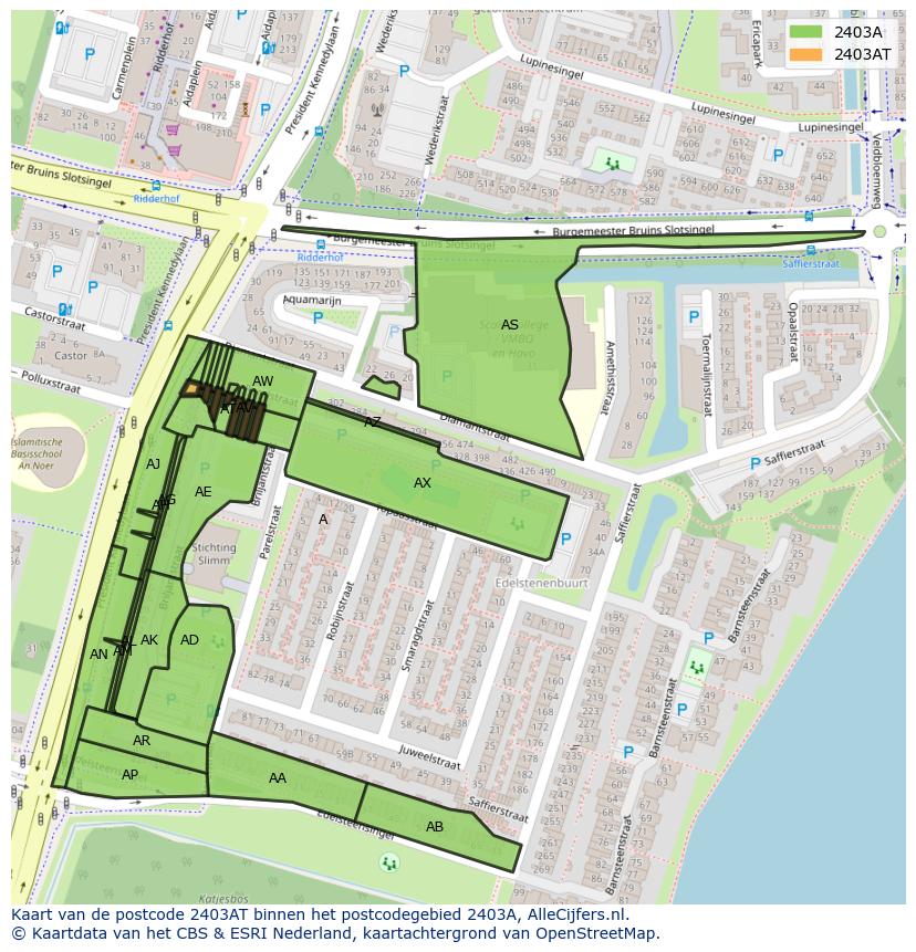 Afbeelding van het postcodegebied 2403 AT op de kaart.