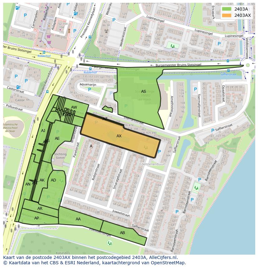 Afbeelding van het postcodegebied 2403 AX op de kaart.