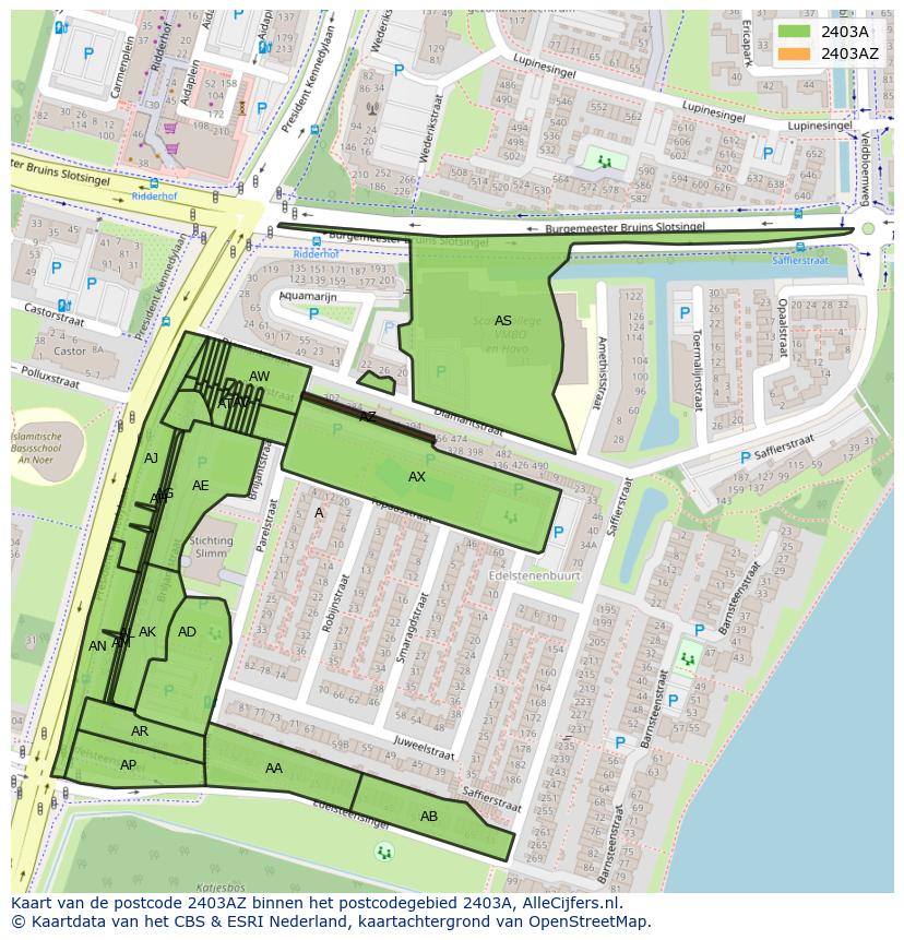 Afbeelding van het postcodegebied 2403 AZ op de kaart.