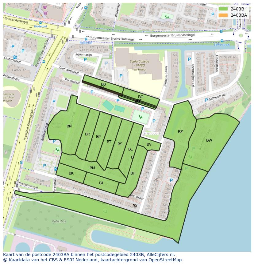 Afbeelding van het postcodegebied 2403 BA op de kaart.