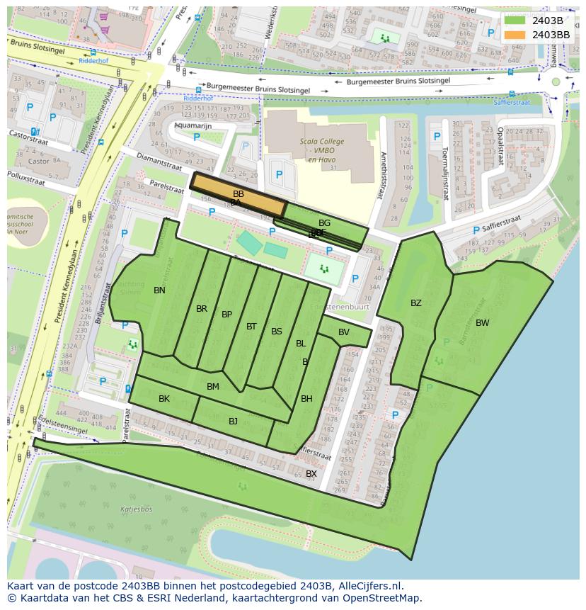 Afbeelding van het postcodegebied 2403 BB op de kaart.