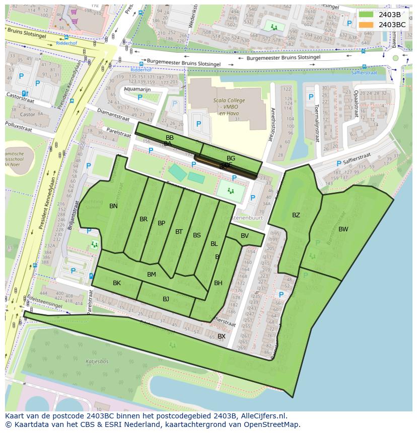 Afbeelding van het postcodegebied 2403 BC op de kaart.