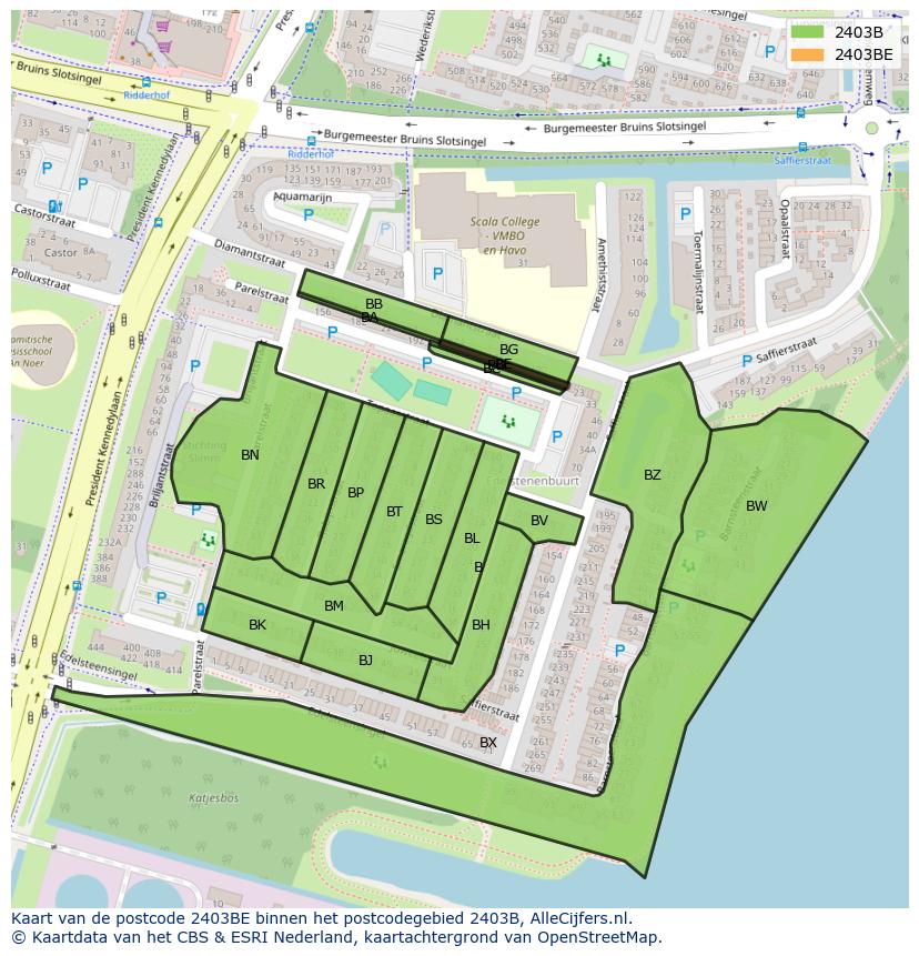 Afbeelding van het postcodegebied 2403 BE op de kaart.
