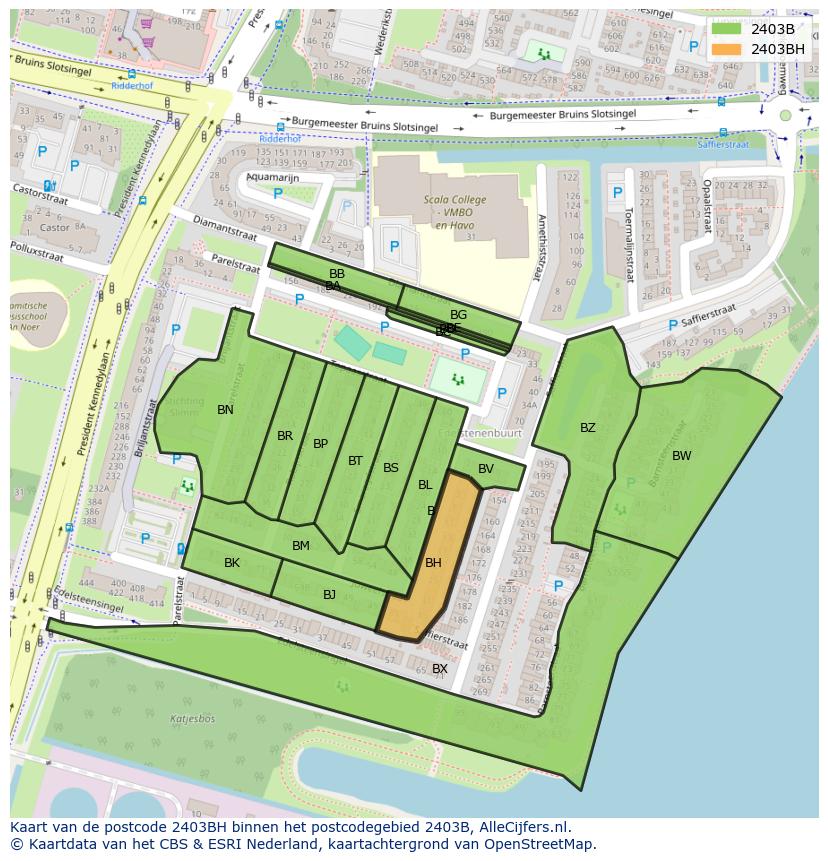Afbeelding van het postcodegebied 2403 BH op de kaart.