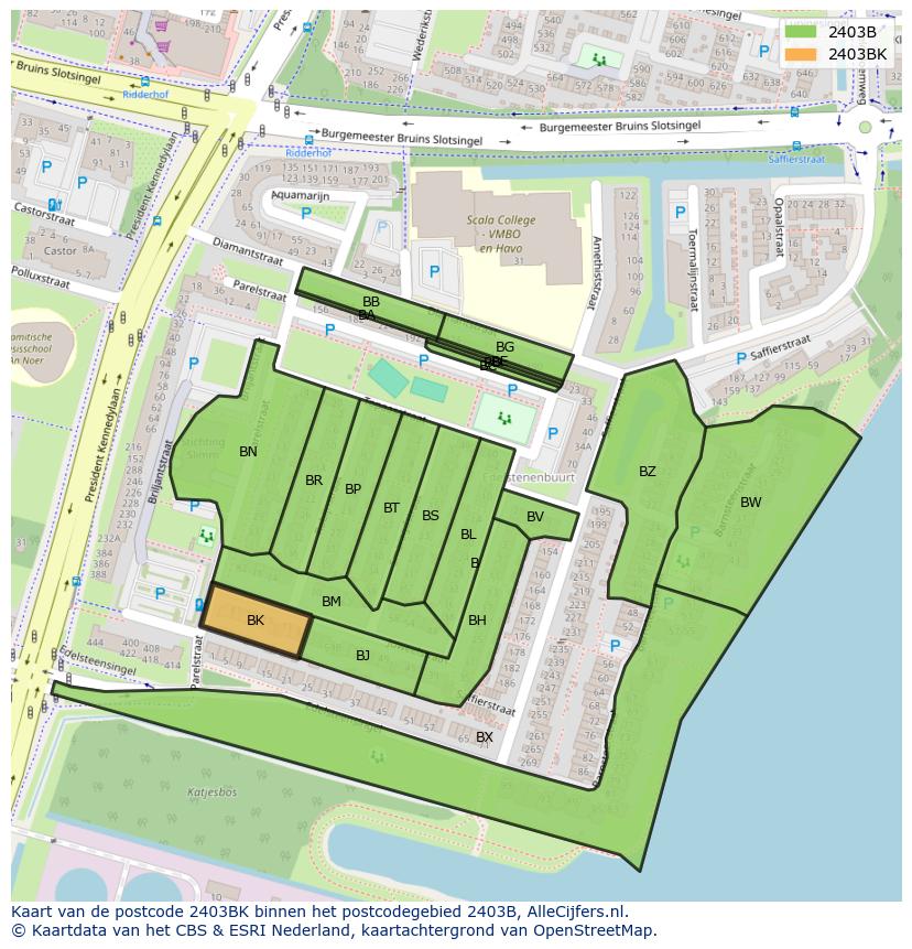 Afbeelding van het postcodegebied 2403 BK op de kaart.