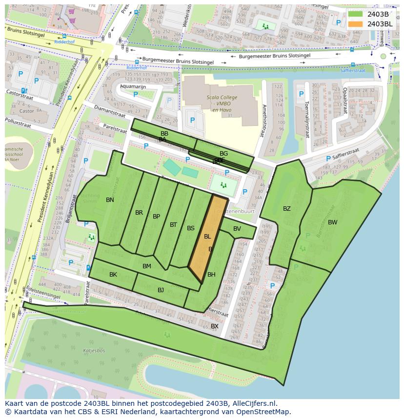 Afbeelding van het postcodegebied 2403 BL op de kaart.