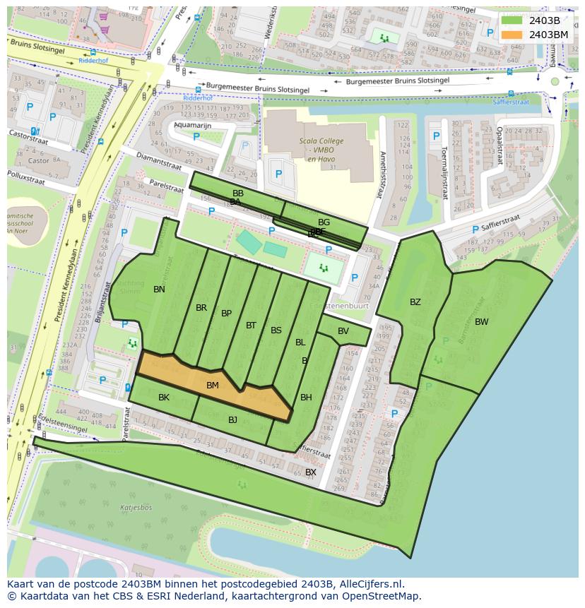 Afbeelding van het postcodegebied 2403 BM op de kaart.