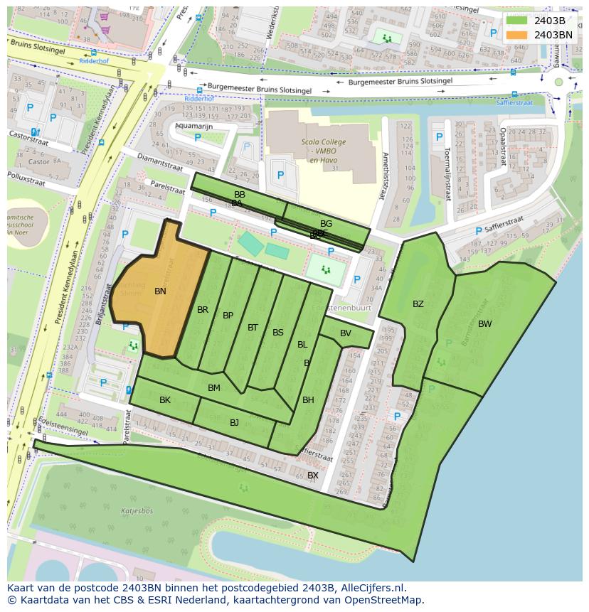 Afbeelding van het postcodegebied 2403 BN op de kaart.