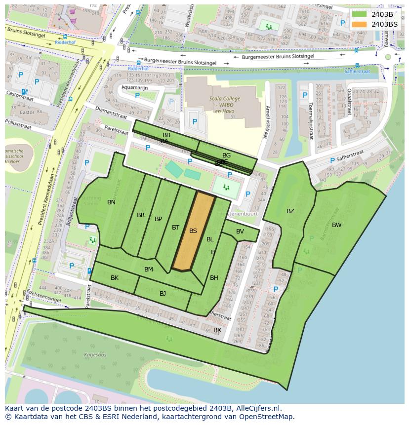 Afbeelding van het postcodegebied 2403 BS op de kaart.
