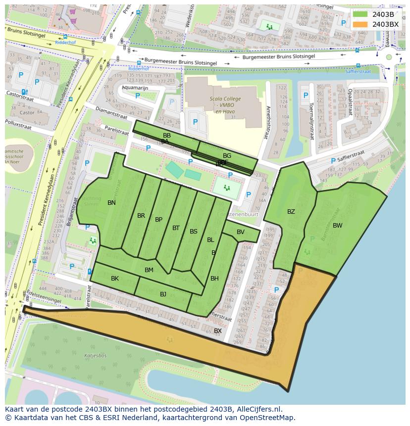 Afbeelding van het postcodegebied 2403 BX op de kaart.