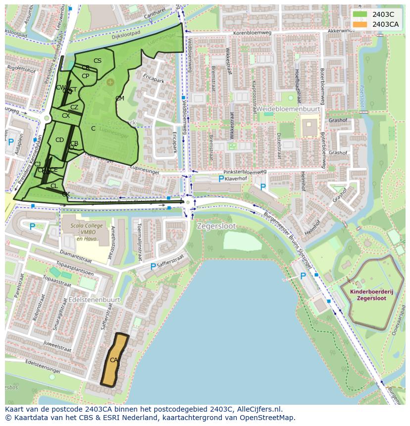 Afbeelding van het postcodegebied 2403 CA op de kaart.