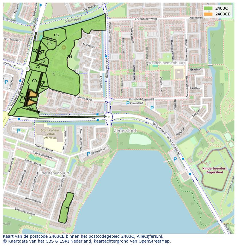 Afbeelding van het postcodegebied 2403 CE op de kaart.