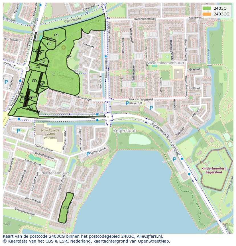 Afbeelding van het postcodegebied 2403 CG op de kaart.