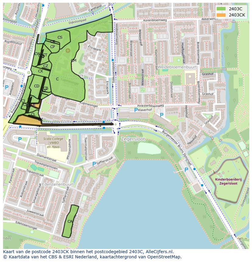 Afbeelding van het postcodegebied 2403 CK op de kaart.