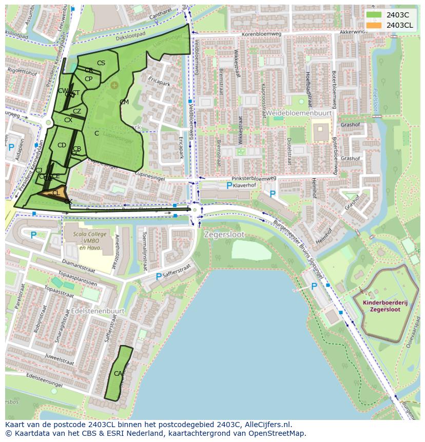 Afbeelding van het postcodegebied 2403 CL op de kaart.