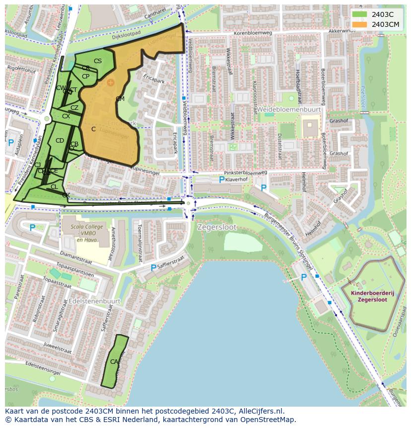 Afbeelding van het postcodegebied 2403 CM op de kaart.