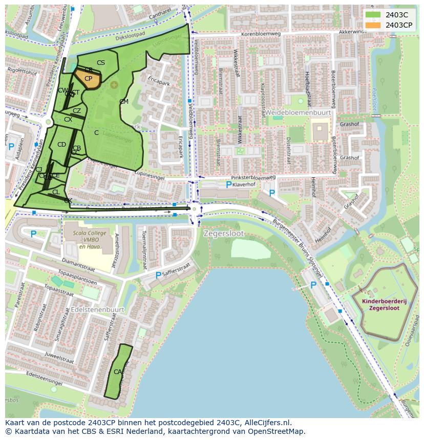 Afbeelding van het postcodegebied 2403 CP op de kaart.