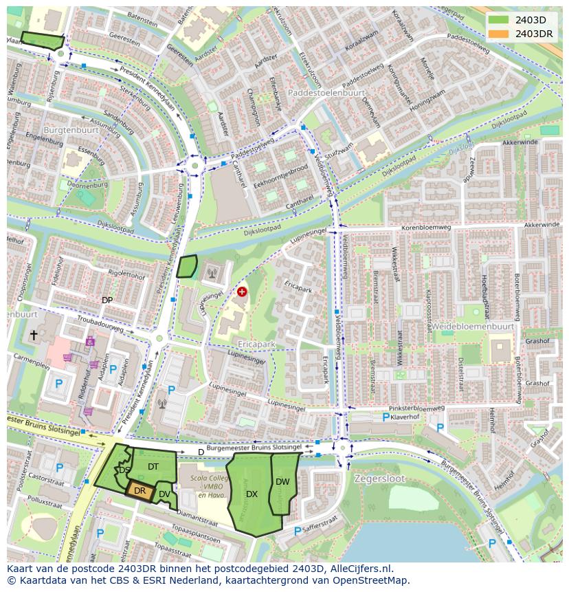 Afbeelding van het postcodegebied 2403 DR op de kaart.