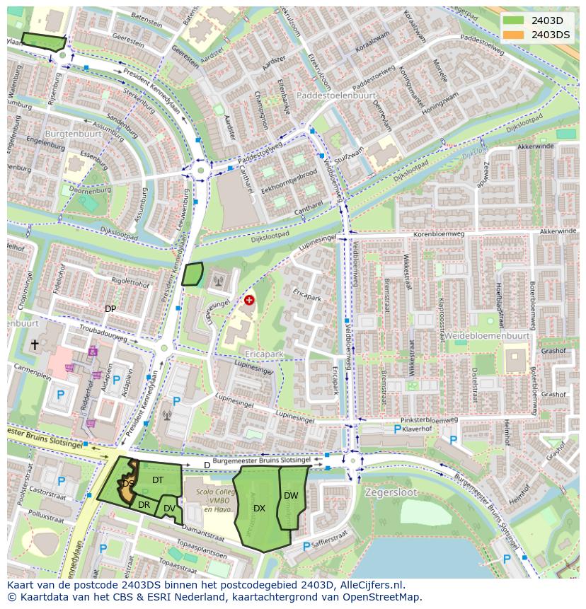 Afbeelding van het postcodegebied 2403 DS op de kaart.