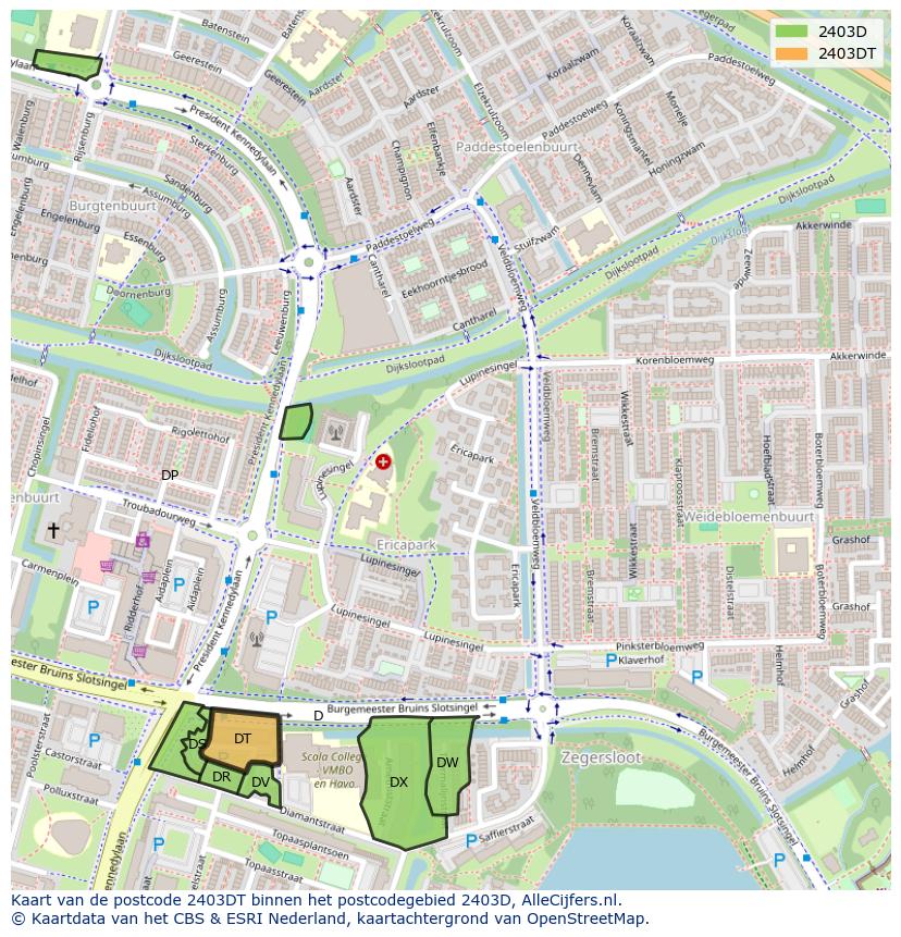 Afbeelding van het postcodegebied 2403 DT op de kaart.
