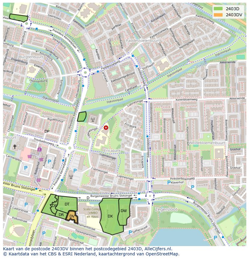 Afbeelding van het postcodegebied 2403 DV op de kaart.