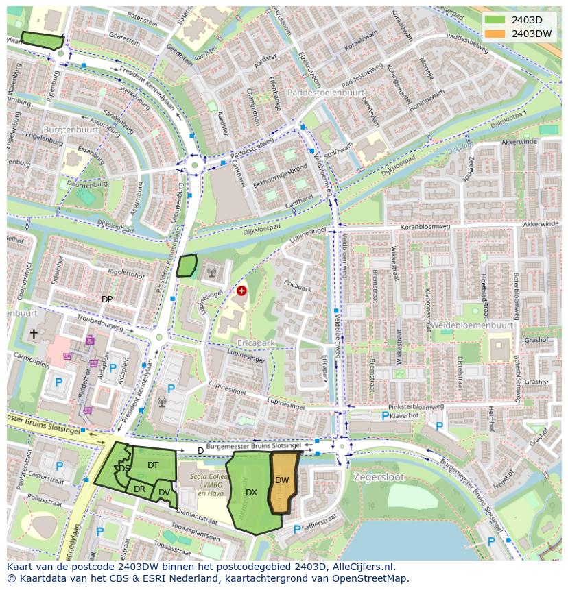 Afbeelding van het postcodegebied 2403 DW op de kaart.