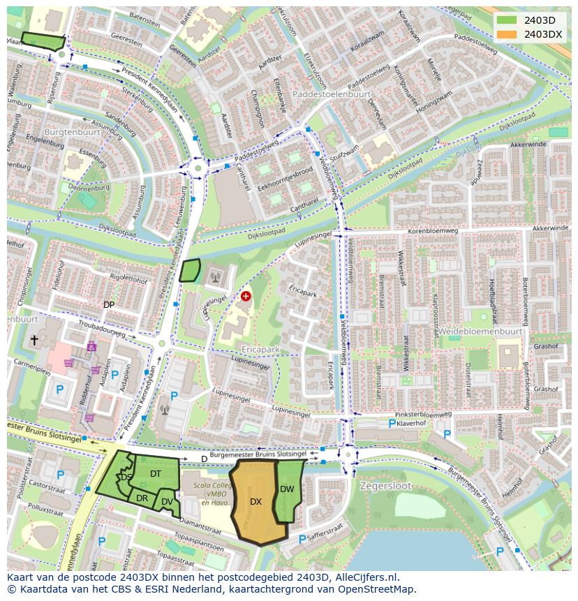 Afbeelding van het postcodegebied 2403 DX op de kaart.