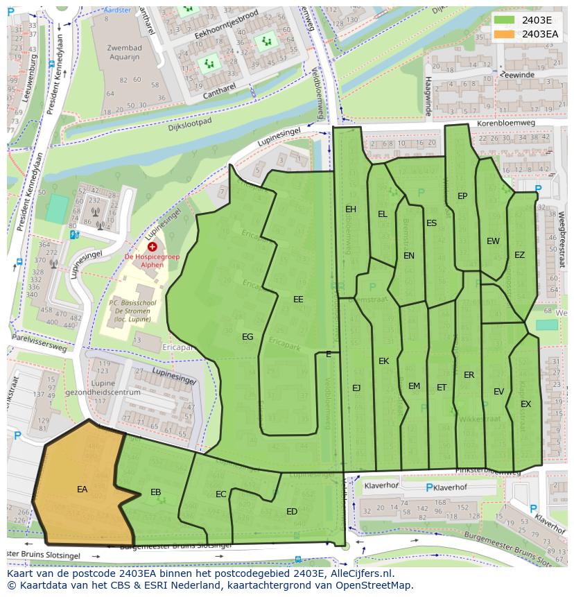 Afbeelding van het postcodegebied 2403 EA op de kaart.