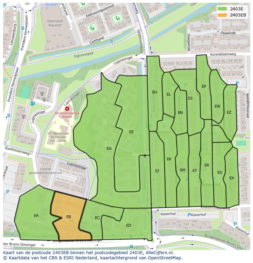 Afbeelding van het postcodegebied 2403 EB op de kaart.