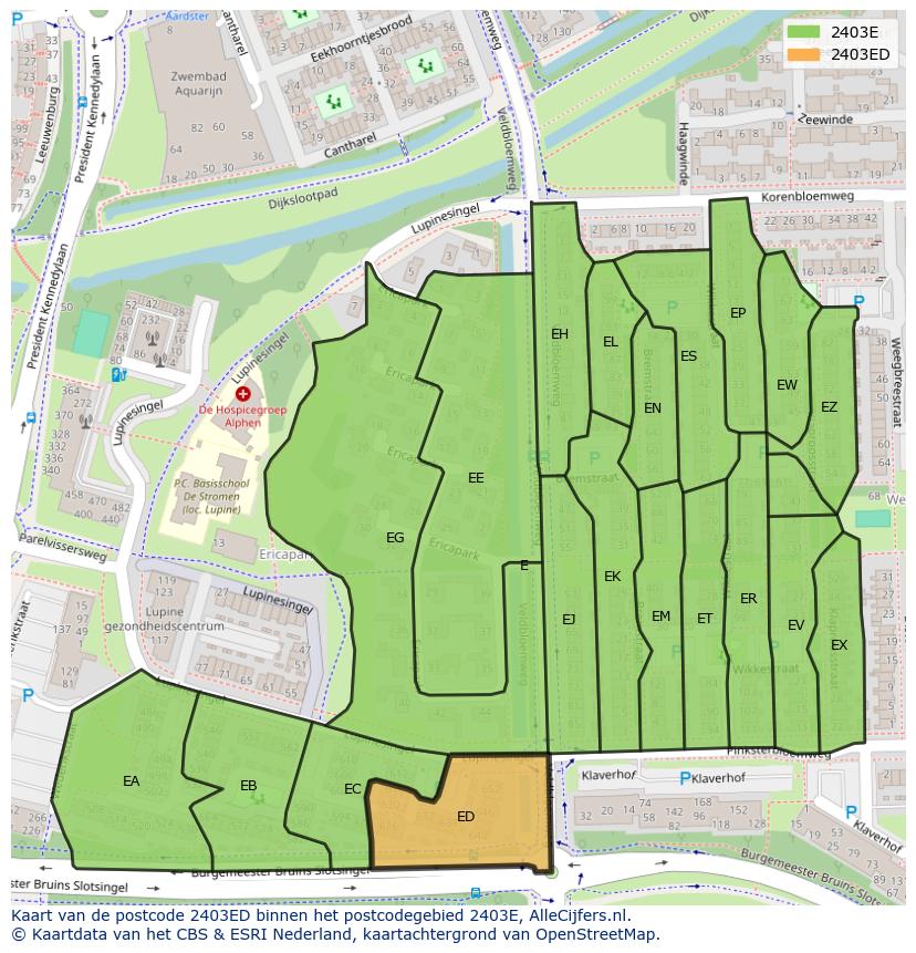 Afbeelding van het postcodegebied 2403 ED op de kaart.