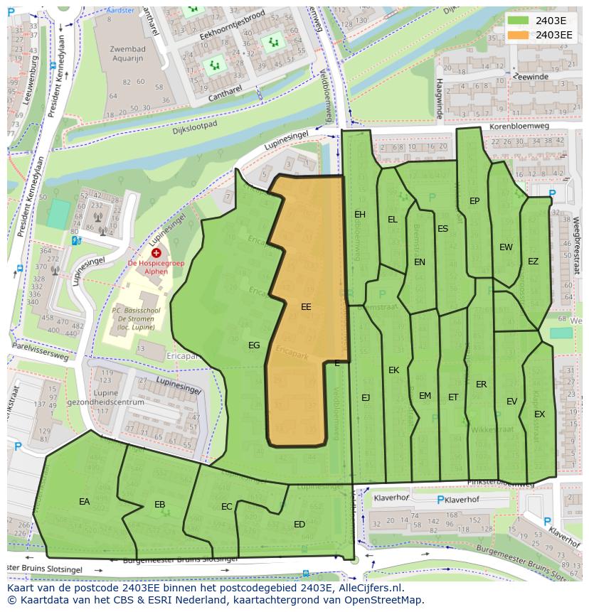 Afbeelding van het postcodegebied 2403 EE op de kaart.