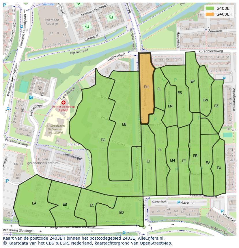 Afbeelding van het postcodegebied 2403 EH op de kaart.