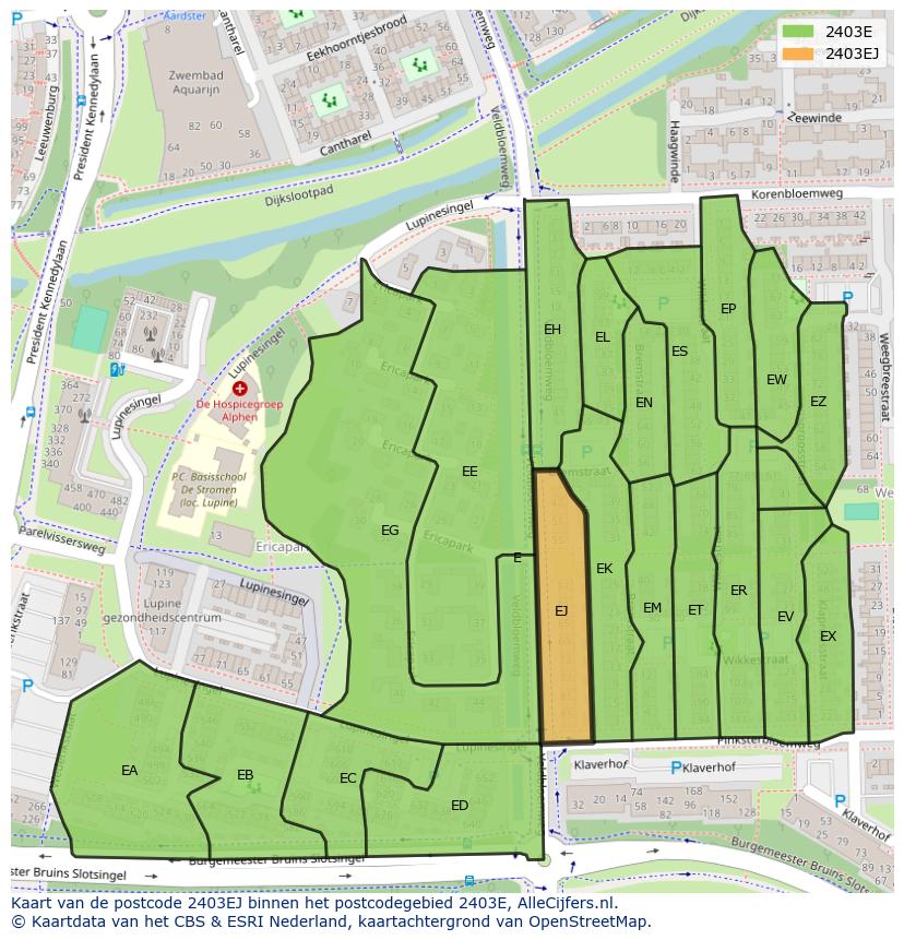 Afbeelding van het postcodegebied 2403 EJ op de kaart.