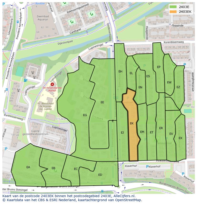 Afbeelding van het postcodegebied 2403 EK op de kaart.