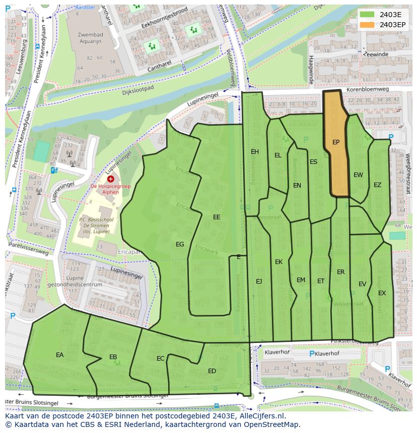 Afbeelding van het postcodegebied 2403 EP op de kaart.