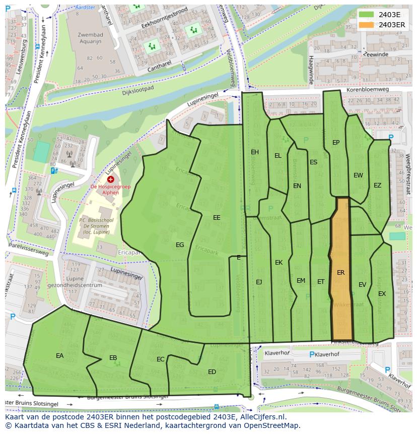 Afbeelding van het postcodegebied 2403 ER op de kaart.
