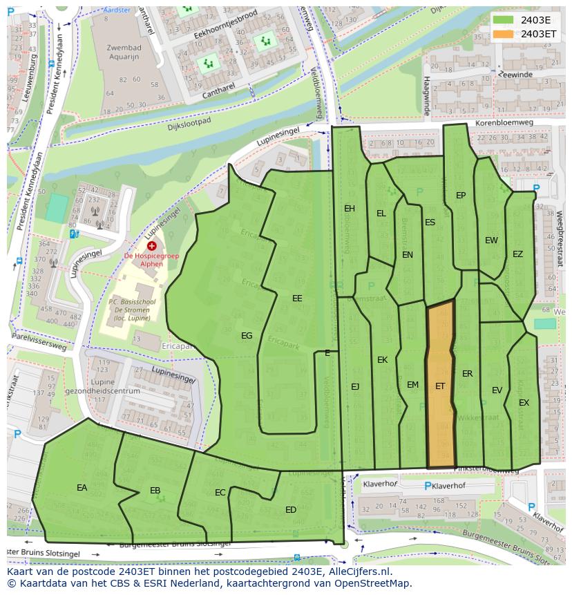 Afbeelding van het postcodegebied 2403 ET op de kaart.