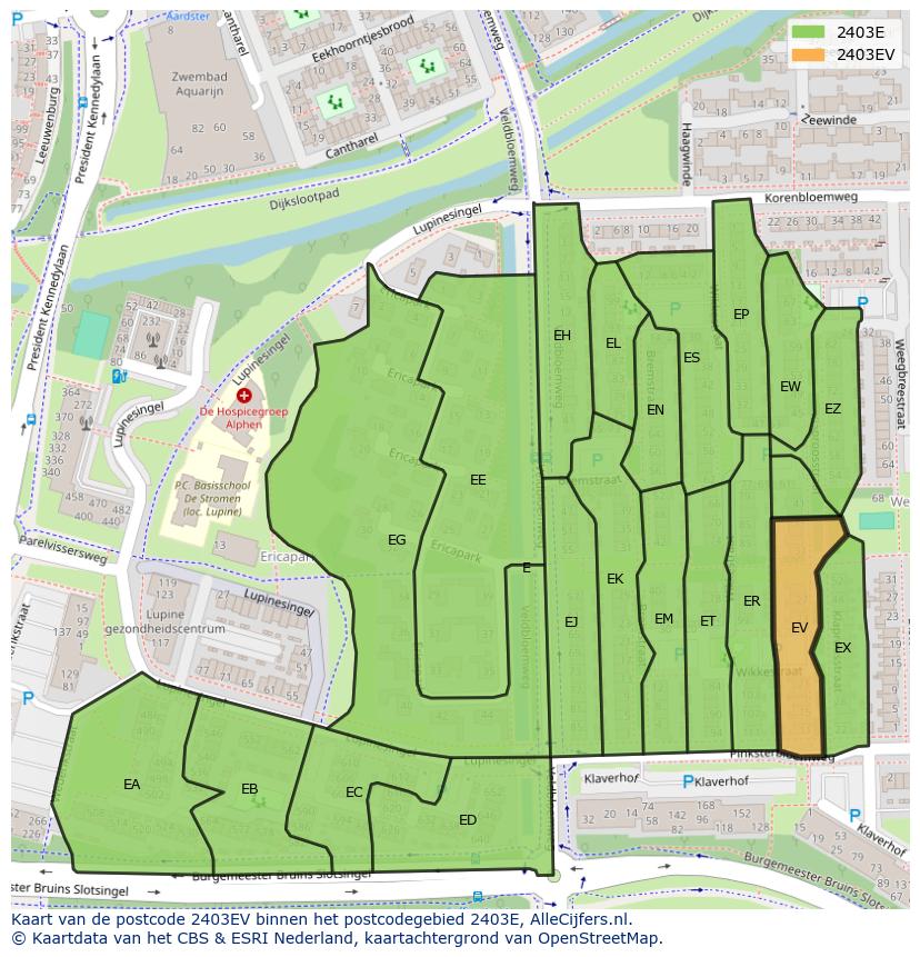 Afbeelding van het postcodegebied 2403 EV op de kaart.