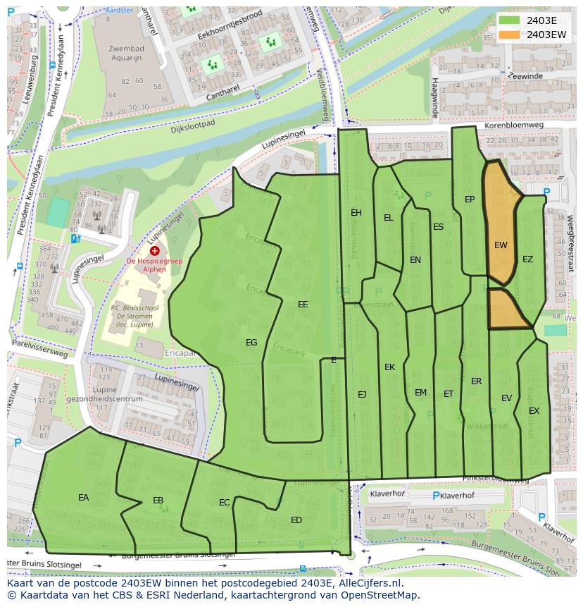Afbeelding van het postcodegebied 2403 EW op de kaart.