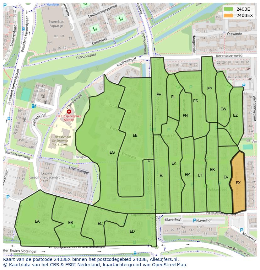 Afbeelding van het postcodegebied 2403 EX op de kaart.