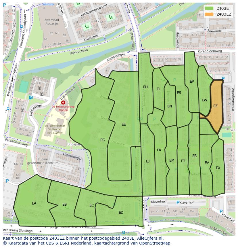 Afbeelding van het postcodegebied 2403 EZ op de kaart.