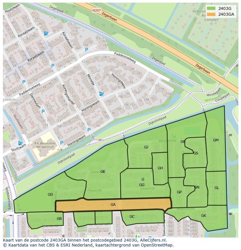 Afbeelding van het postcodegebied 2403 GA op de kaart.