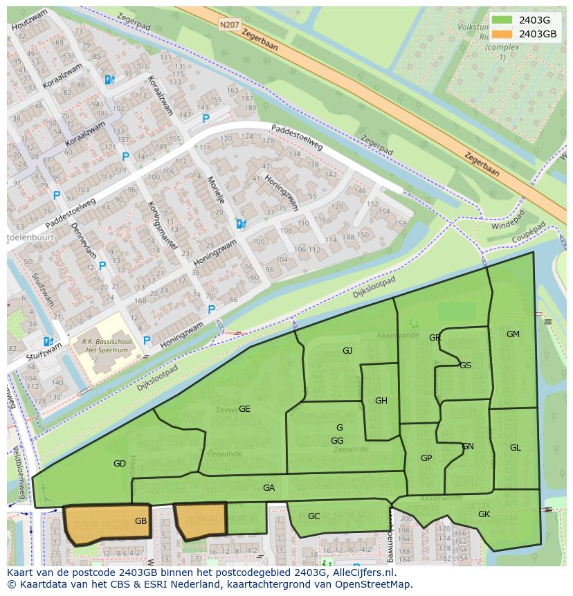 Afbeelding van het postcodegebied 2403 GB op de kaart.
